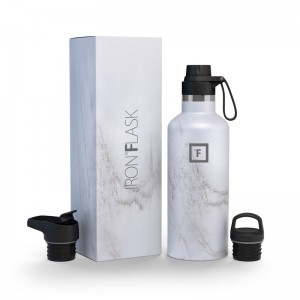 Iron Flask 32 Oz With Spout Lid Narrow Mouth Bottle Carrara Marble | 162XYCSWV