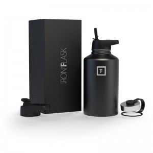 Iron Flask 64 Oz with Straw Lid Wide Mouth Bottle Black | 209WEULFB