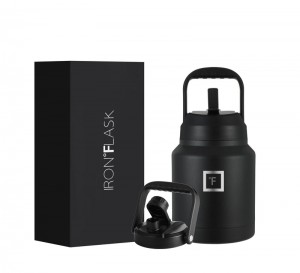 Iron Flask 84oz with Straw Lid Wide Mouth Bottle Black | 045GOMBYI