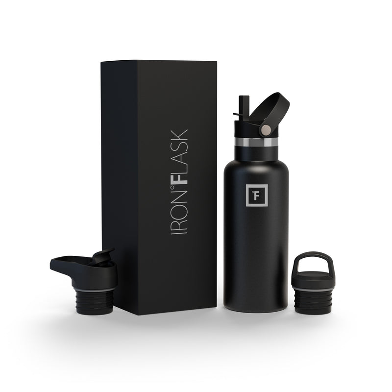 Iron Flask 16 Oz with Straw Lid Narrow Mouth Bottle Black | 301VWDQZE