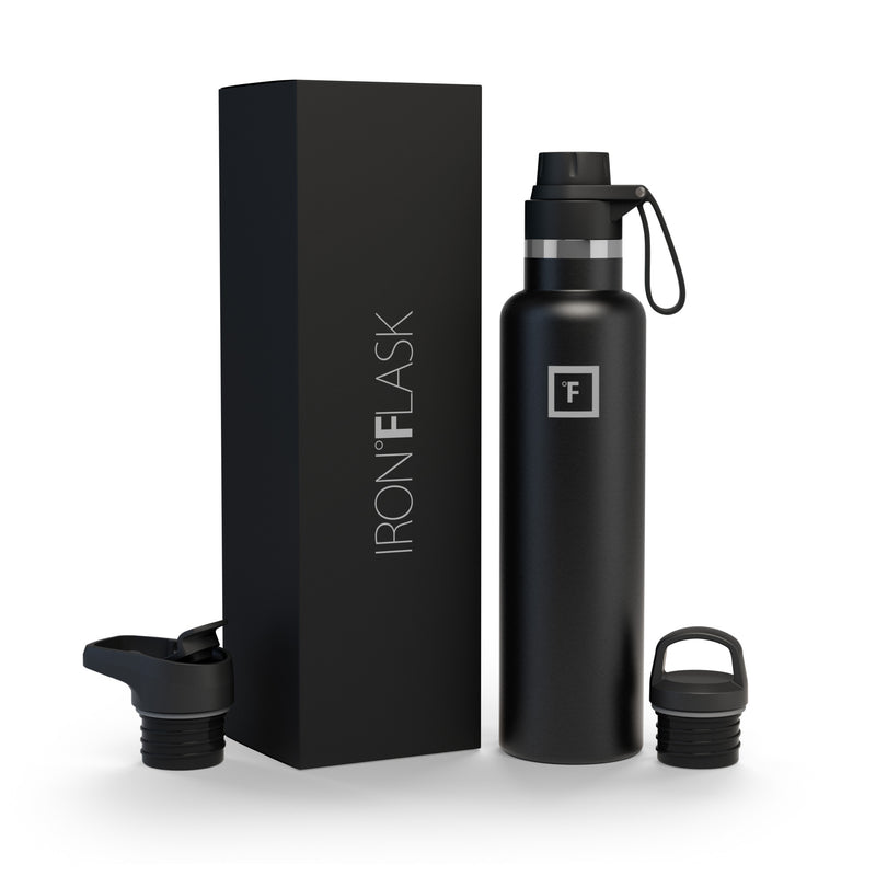 Iron Flask 24 Oz with Spout Lid Narrow Mouth Bottle Black | 397AUJSQY