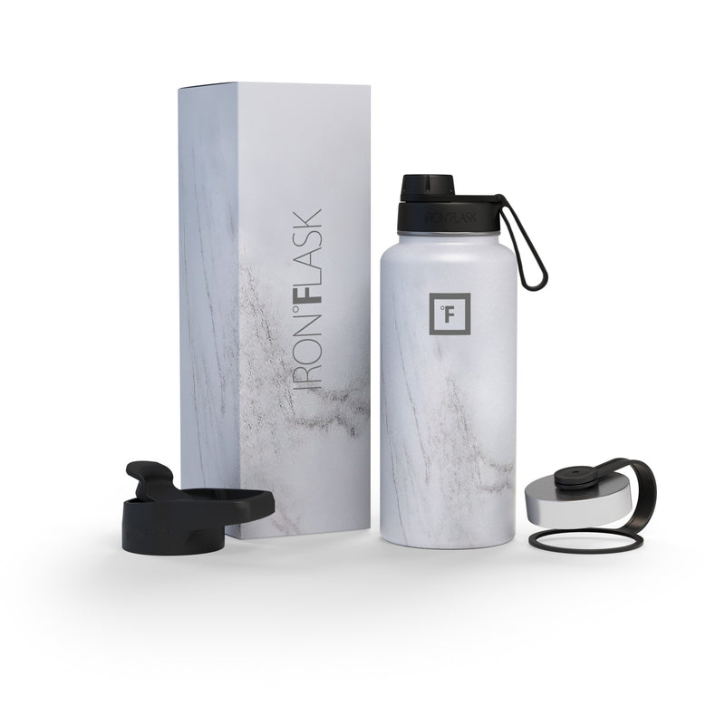 Iron Flask 32 Oz With Spout Lid Wide Mouth Bottle Carrara Marble | 715WROZXA