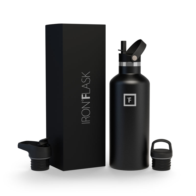 Iron Flask 32 Oz with Straw Lid Narrow Mouth Bottle Black | 935LEKQYC