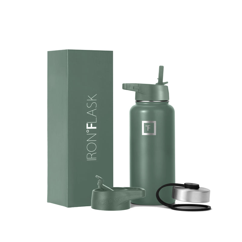 Iron Flask 32 Oz with Straw Lid Wide Mouth Bottle Olive | 837WQVHFG