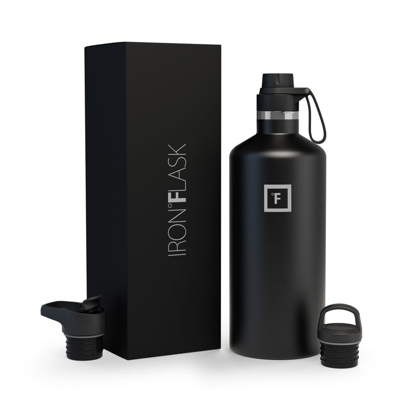 Iron Flask 64 Oz with Spout Lid Narrow Mouth Bottle Black | 079NTMXUB