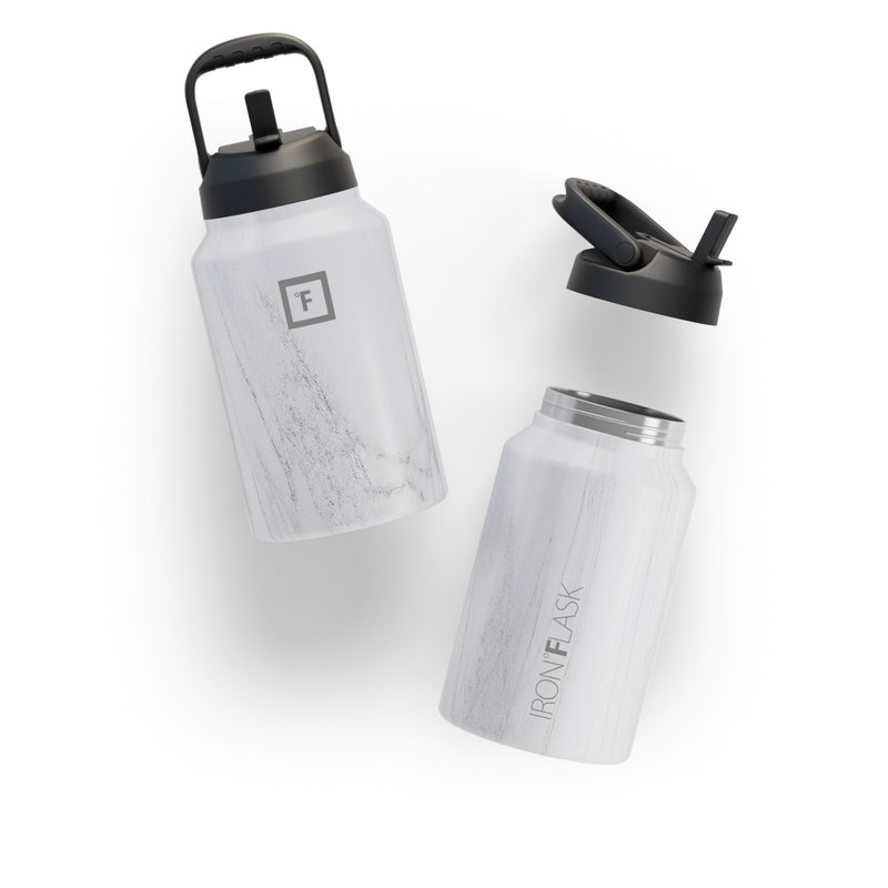 Iron Flask Water Bottle with Straw and Spout lids One Gallo Carrara Marble | 126IKGHSP