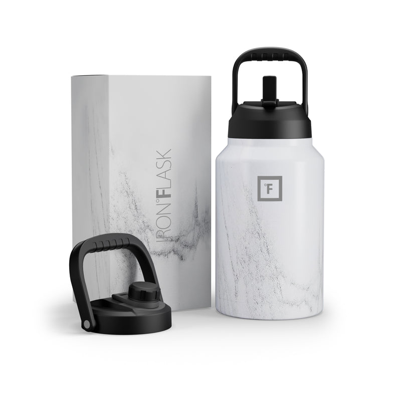 Iron Flask Water Bottle with Straw and Spout lids One Gallo Carrara Marble | 126IKGHSP