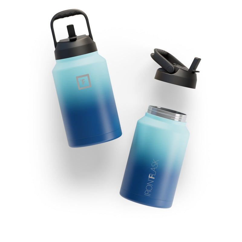 Iron Flask Water Bottle with Straw and Spout lids One Gallo Blue | 478NREOBD